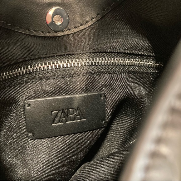 ZARA Black Faux Leather Fringe Shopper Hobo Handbag - Picture 8 of 11